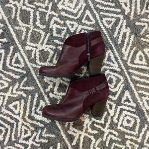 Clarks Maroon Ankle Booties with Buckle Detail